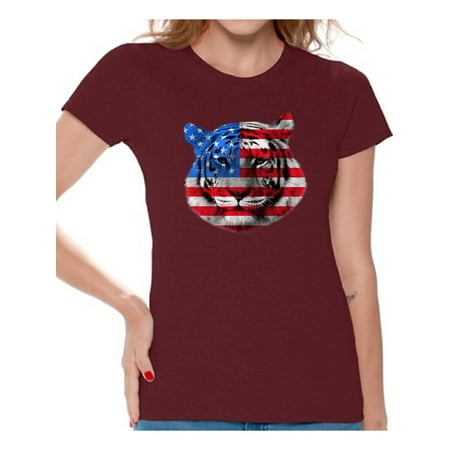 Awkward Styles Women's USA Flag Tiger Patriotic Graphic T-shirt Tops Independence Day Gift 4th of July