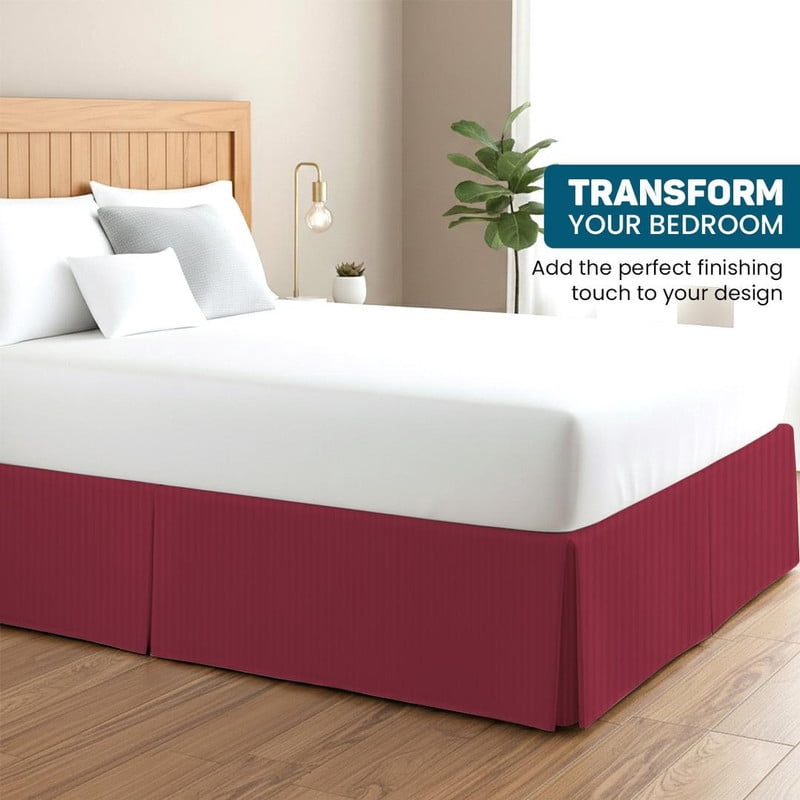 550-TC Egyptian Cotton Dust Ruffle/Bed Skirt King Size 1-Pieces Split Corner Tailored Bed Skirt 10" Inch Drop Length Burgundy Stripe