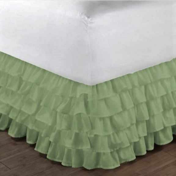 TWIN SAGE GREEN Solid Bed Bedding Skirt Soft 100% Soft Smooth Microfiber Pleated-Only on 4 Corners