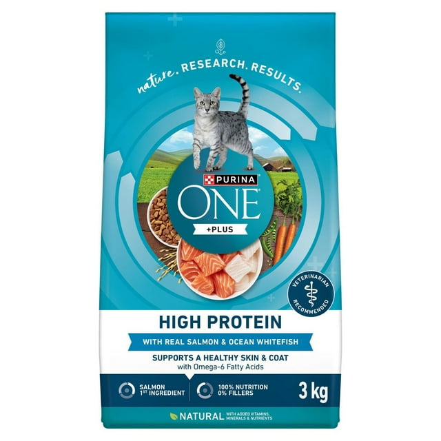 Purina ONE +Plus High Protein Salmon & Ocean Whitefish Formula, Dry Cat Food 3kg
