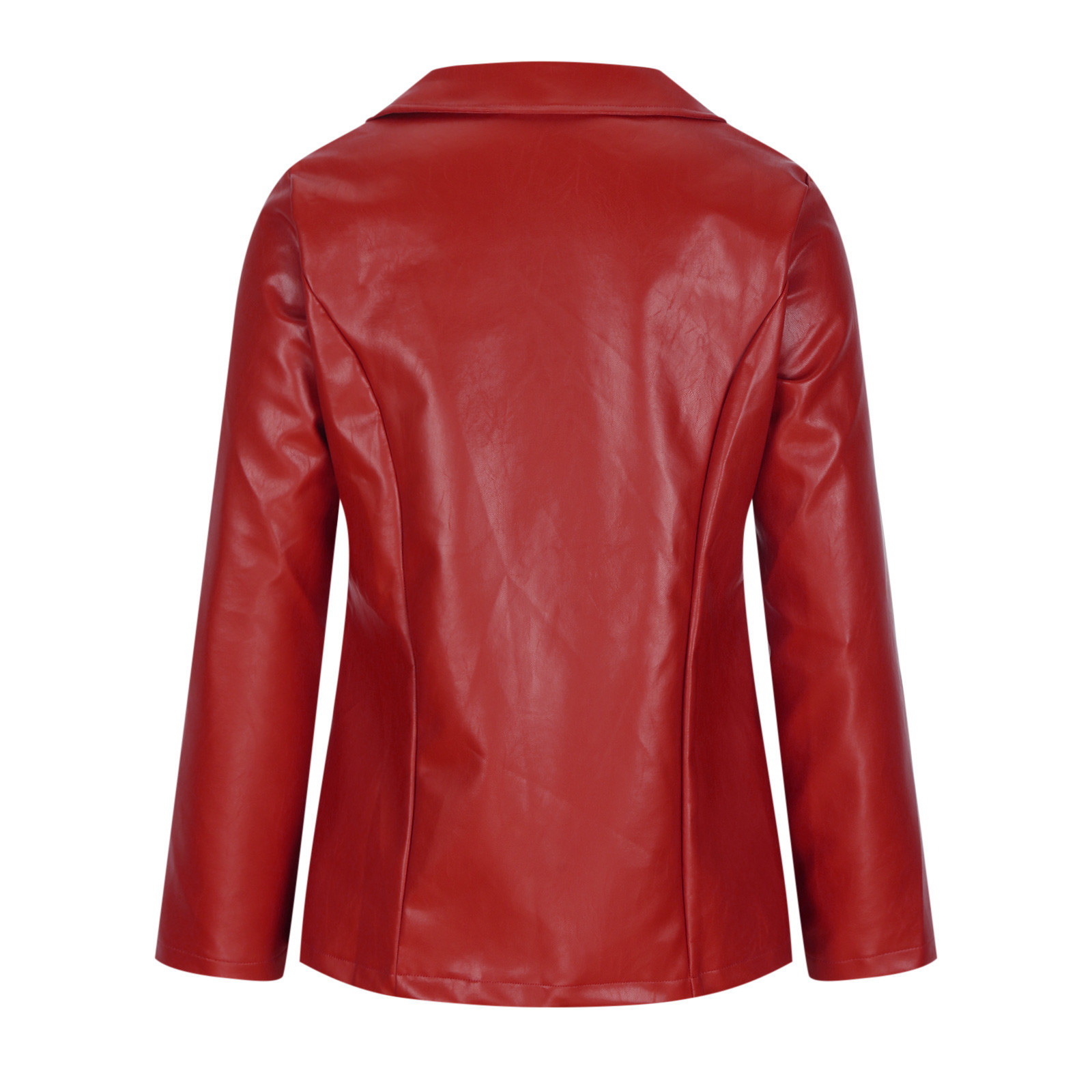 XIAOFFENN Women's Faux Leather Jackets, Lapel Collar Button Pocket Lightweight Motorcycle Jacket Leather Jacket Coat Pleather Outwear Red XL - image 5 of 7