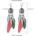thumbnail image 6 of Boho Long Enamel Feather Dangle Drop Statement Stud Earring for Women Bohemian Ball Beaded Turquoise Tassel Dangling Link Piercing Fish Hook Earrings Ethnic Style Vintage Jhumka Jhumki Party, 6 of 12