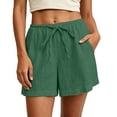 thumbnail image 2 of WQNVRNR Young Adult Shorts for Womens- Cotton Drawstring Elastic Waist Casual Beach Shorts with Pockets Green Size M, 2 of 8