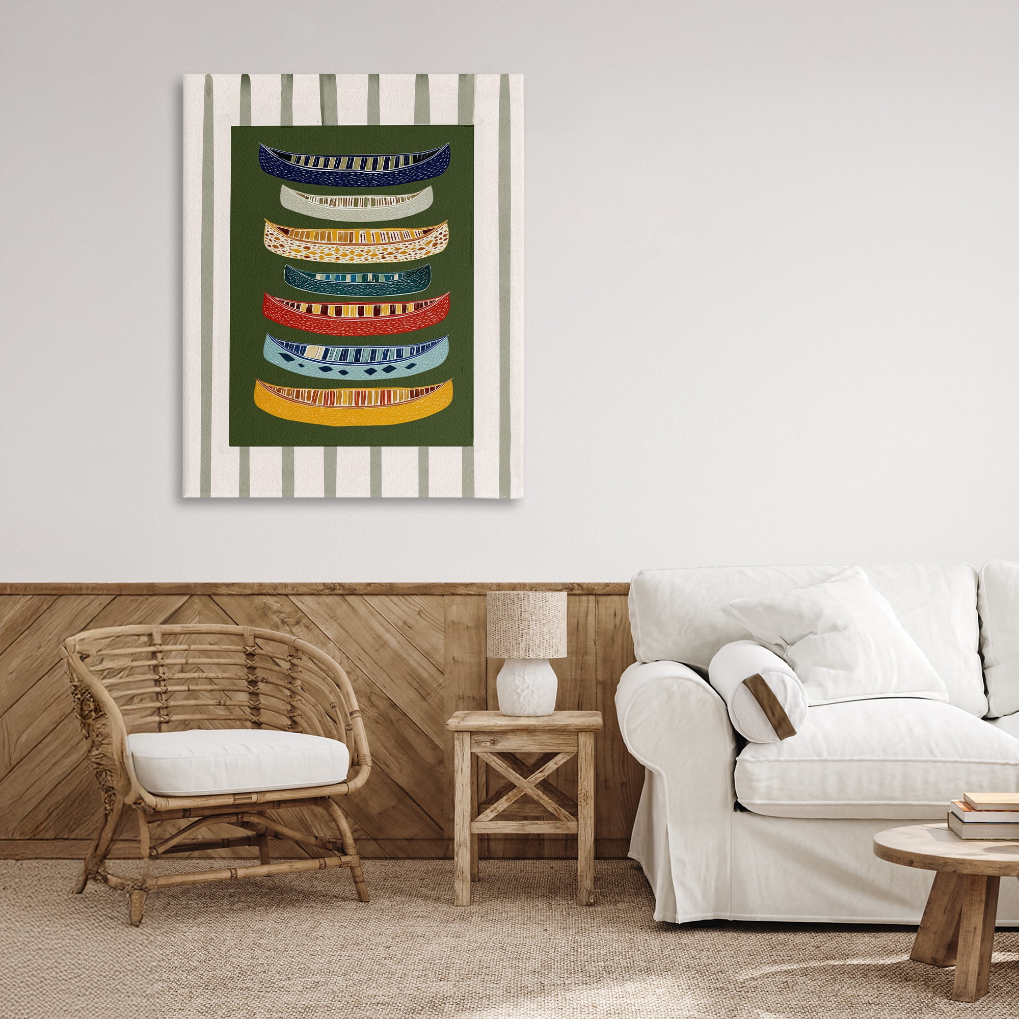 Stupell Industries Patterned Canoes over Stripes Canvas Wall Art, design by Yen