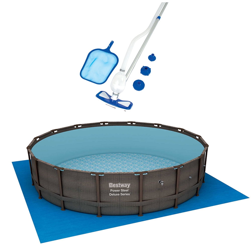 Bestway 16ft x 48ft Power Steel Round Swimming Pool Set Vacuum