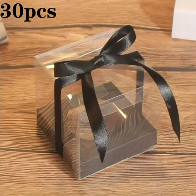 SUTENGDA 30 Pcs Boîtes-Cadeaux Pliantes en Plastique Transparent avec Rubans - Parfaites pour Noël Mariages Anniversaires et Décorations de Fête Couleurs Assorties (Rose Jaune Orange Bleu Blanc) Cadeau Pr