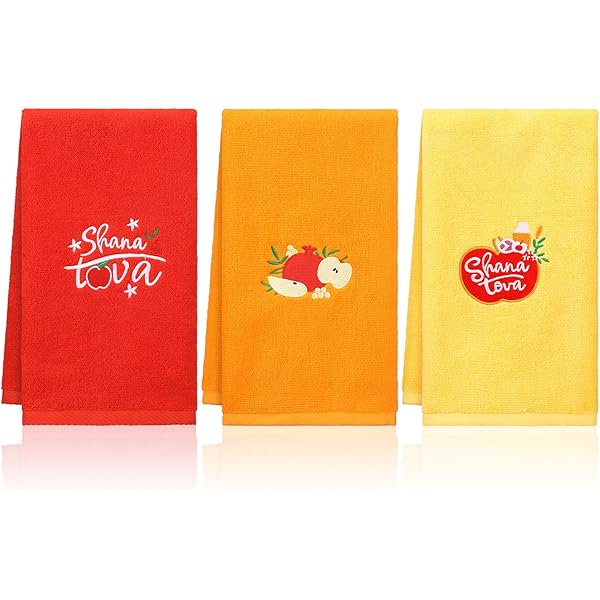 wonima01 3 Pcs Rosh Hashanah Hand Towels for Bathroom Kitchen Decor 29.53"x13.78" Shana Tova Embroidered Cotton Towel Set Apple and Bee Decor for Jewish New Year Party Favors Holiday Hostess Gift