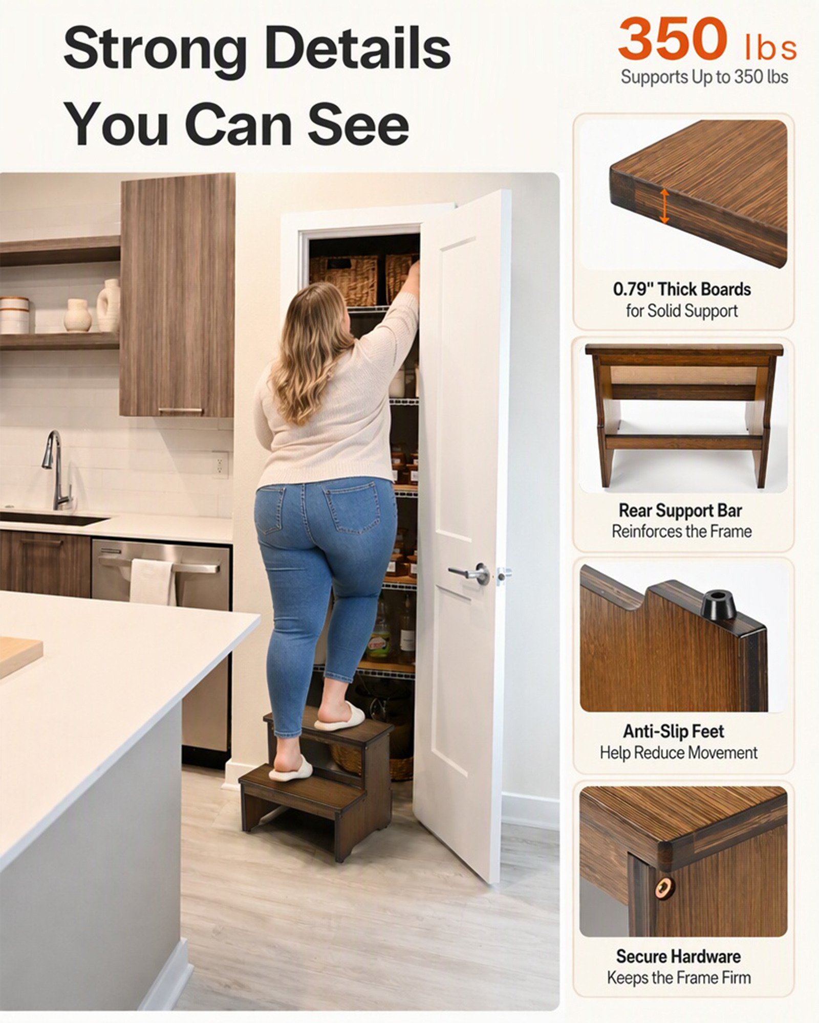 StrongTek Bamboo 2-Step Stool, 350 lb Capacity, Anti-Slip photo 4