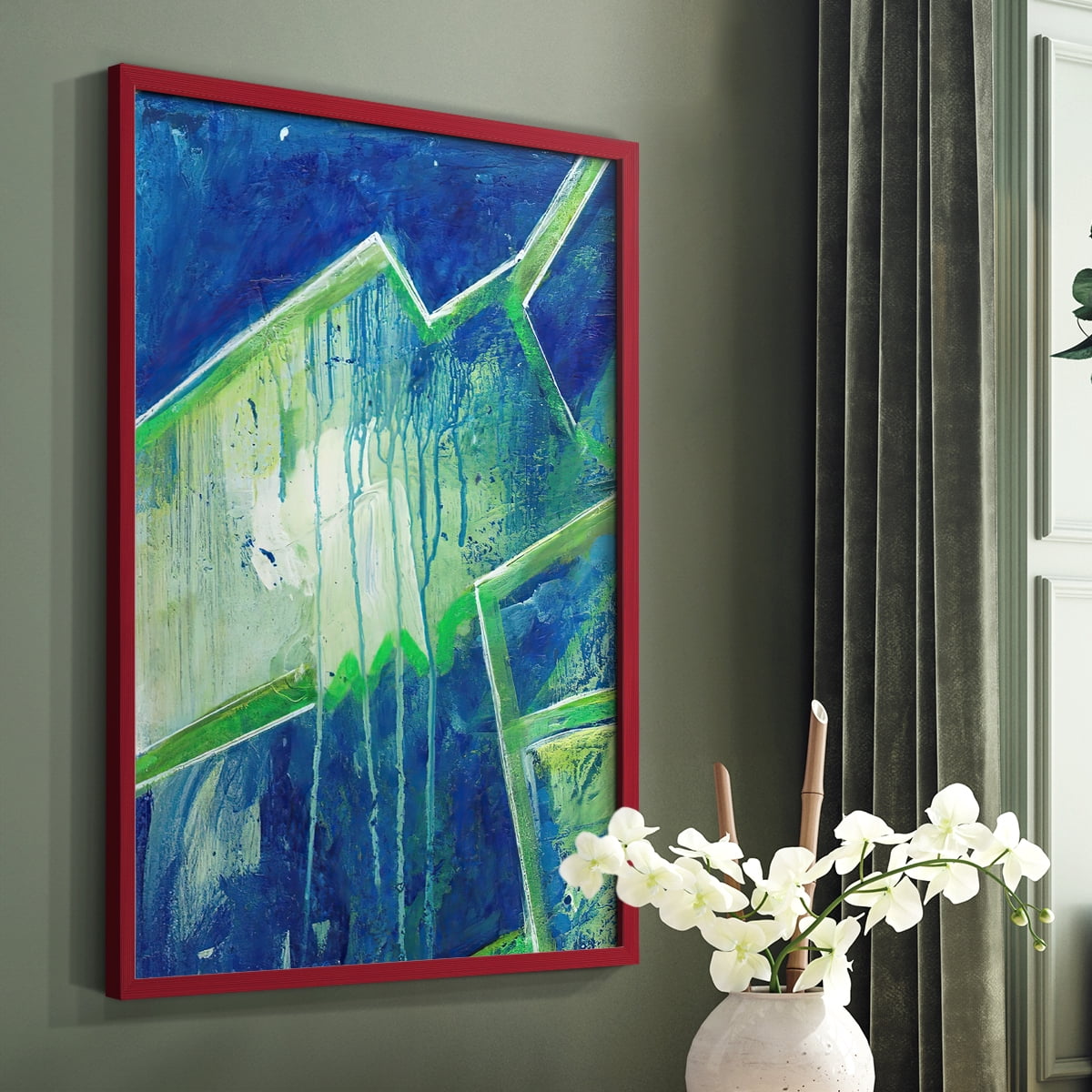 Geometric in Cool V Framed Print in Red Solid Wood Framed Print No Nail Hanging