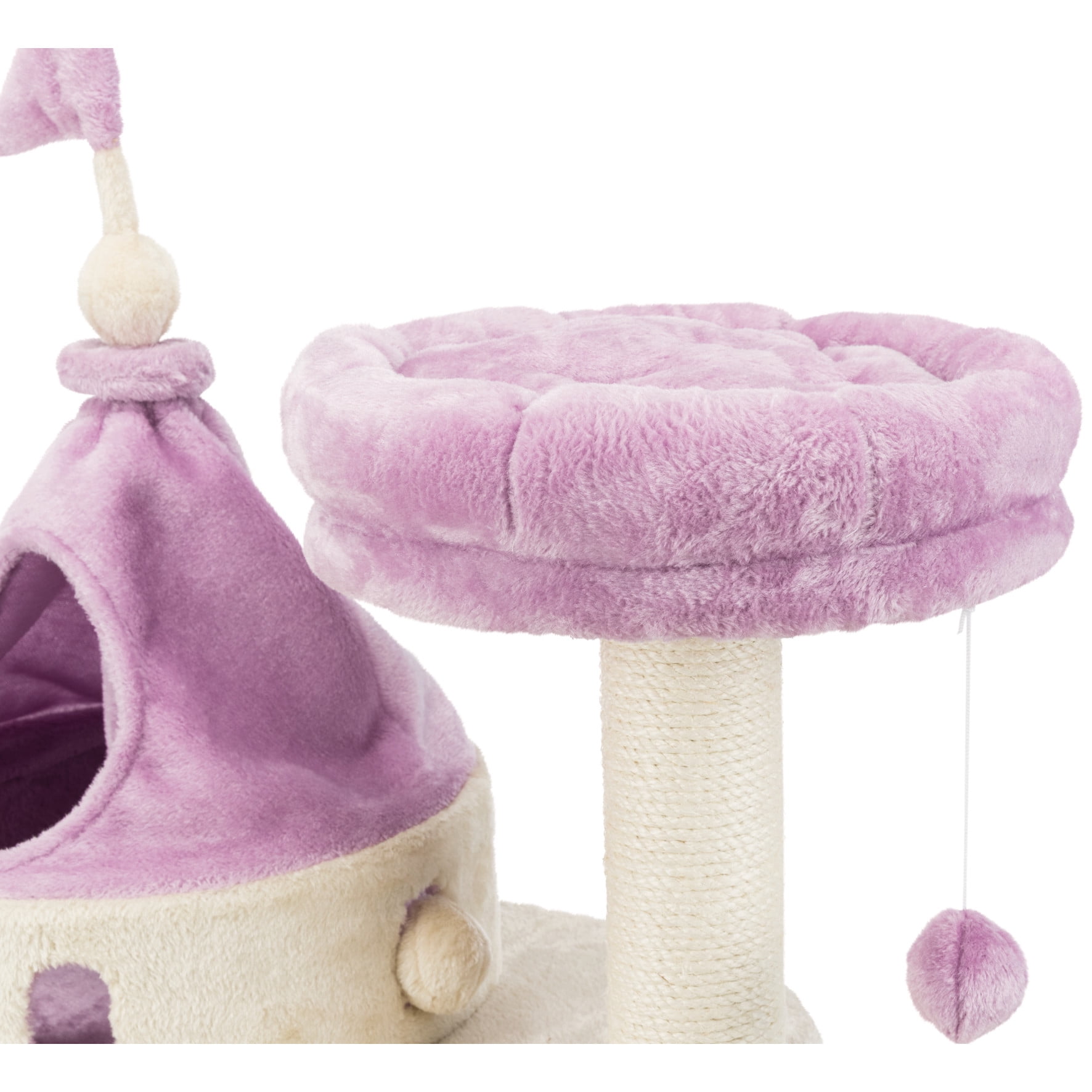 TRIXIE My Kitty Castle Plush 35.5" Cat Tree, Sisal Scratching Posts, Rustling Fabric Beige