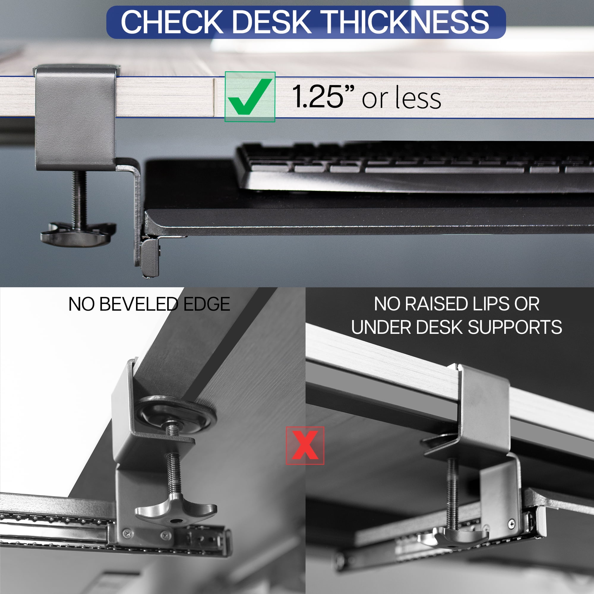 VIVO Clamp-on Computer Keyboard and Mouse Under Desk Slider Tray with RGB Pad