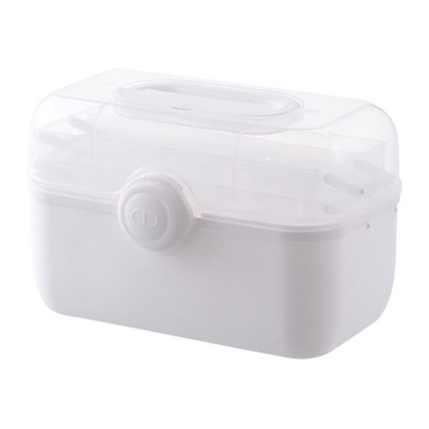Toystoory Caja organizadora de medicina familiar de gran capacidad y compartimento para contenedor de medicamentos fácil de usar PP Almacenamiento y organización del hogar blanco grande