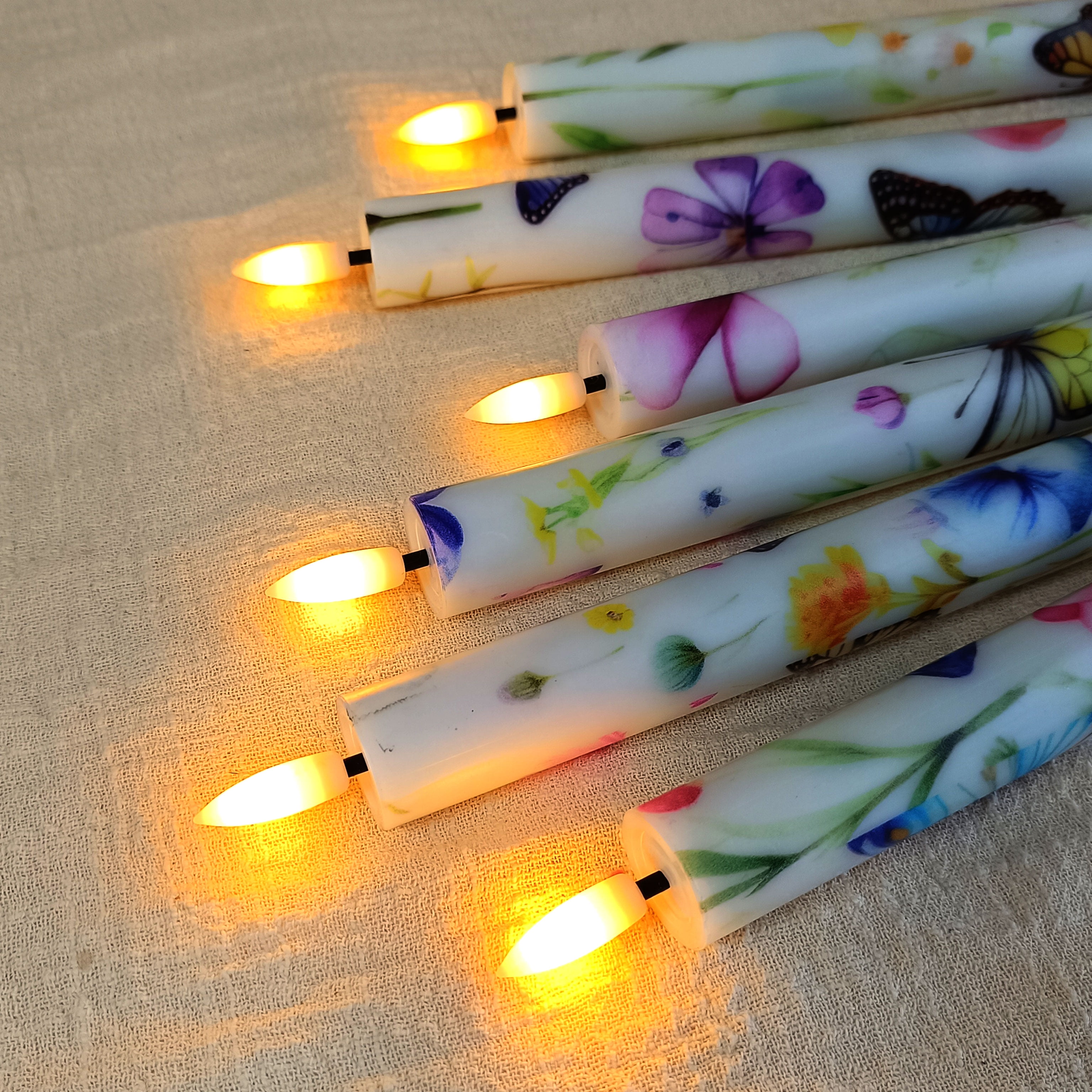 6PCS Printed Flameless Taper Candles, 10 Inch LED Candlesticks Battery Operated with 11-Key Remote, 3D Flickering Flame Lights for Wedding Party Home Decor Gifts