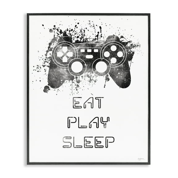 Stupell Industries Eat Play Sleep Gaming Typography Painting Black Framed Art Print Wall Art, 11 x 14