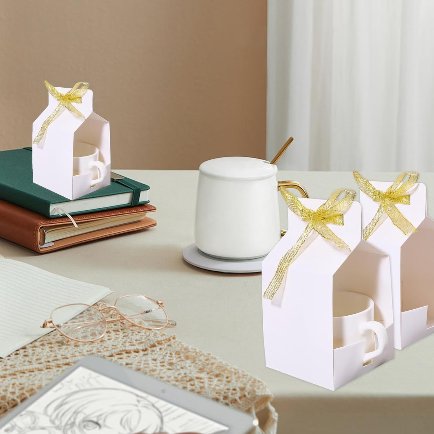24Set Sublimation Mugs Blanks Gift Boxes with Ribbon Heat Press Transfer Coffee Mug Gift Box for Christmas Wedding Party Mugs Gift Wrapping White
