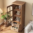 thumbnail image 5 of Shaiailed 55"H Antique Brown Freestanding Storage Cabinet,Tall Slim Storage Cabinet with Decorative Glass Door & 2 Drawers,Wood Pantry Cabinets for Living Room, Bedroom, 5 of 6