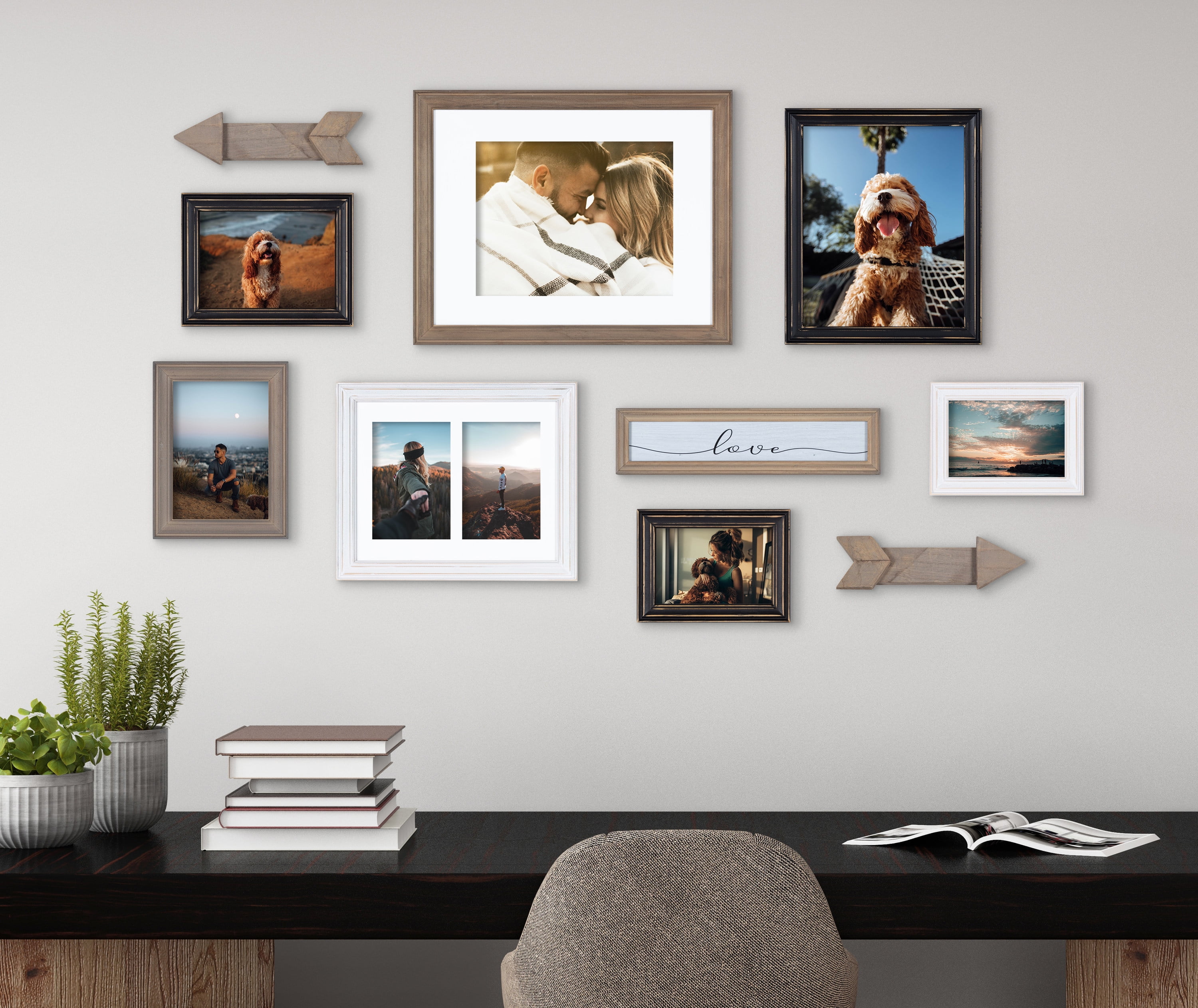 Kate and Laurel Bordeaux Expressions Wall Decor Collection, Set of 10, Industrial Farmhouse Finishes, Assorted Size Frames and Decorative Wall Accents