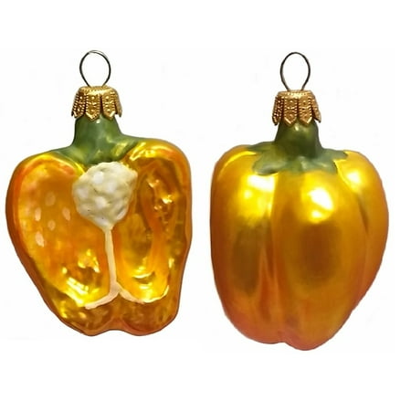 - Half of a Yellow Bell Pepper Polish Glass Christmas Ornament Set of 2 Decoration
