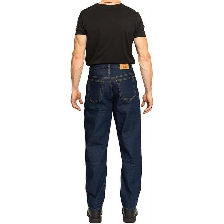FULL BLUE 5 Pocket Denim Jeans Straight Legs Sits At Waist Relaxed Thighs Dark Wash 54x28