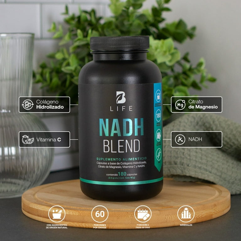 NADH 20 mg de 180 cápsulas, con Citrato de Magnesio, Colágeno y Vitamina C. NADH Blend B Life B LIFE cápsulas