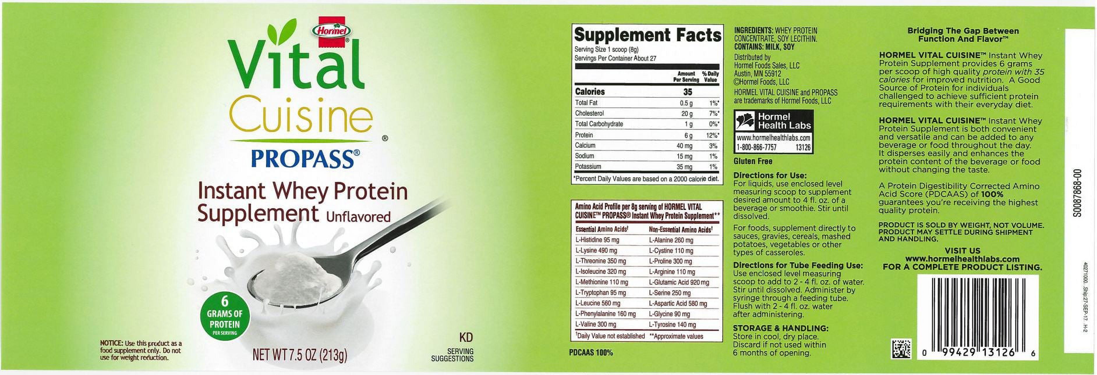Hormel Food Sales Oral Protein Supplement Vital Cuisine ProPass Whey Protein Unflavored 7.5 oz. Can Powder Case of 4