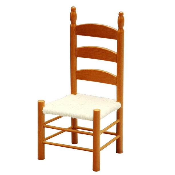 Silla de casa de muñecas en miniatura, vintage, de madera con algodón, escala 1:12