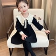 thumbnail image 2 of Jinhomg Toddler Baby Knitted Dresses Girls Trendy Lapel Collar Midi Dress Fall Winter Comfy Long Sleeve Cotton Dresses Black 130, 2 of 9