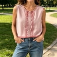 thumbnail image 6 of CQONEPT Women's Linen Embroidered Tank Tops Casual Sleeveless Crew Neck Blouse Vintage Boho Loose Summer Beach Casual Shirts Pink XXXL, 6 of 7