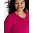 thumbnail image 4 of Terra & Sky Women's Plus Puff Sleeve Top, Sizes 0X-5X, 4 of 5