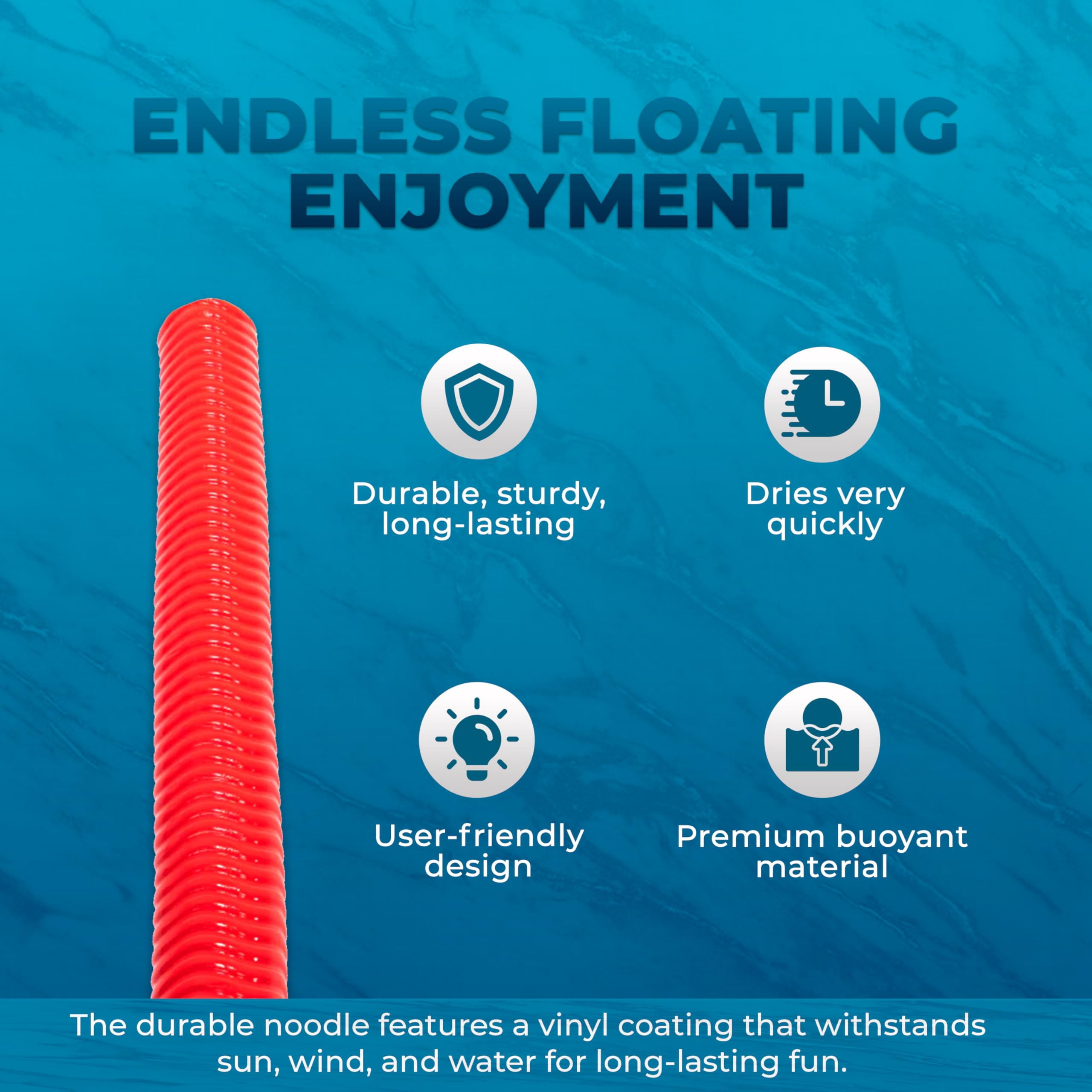 VOS Mega Noodle Premium Foam Pool Noodles for Swimming & Floating – 4Pc Pack | Outdoor Water Float/Lake Float for Adults – Rave Red