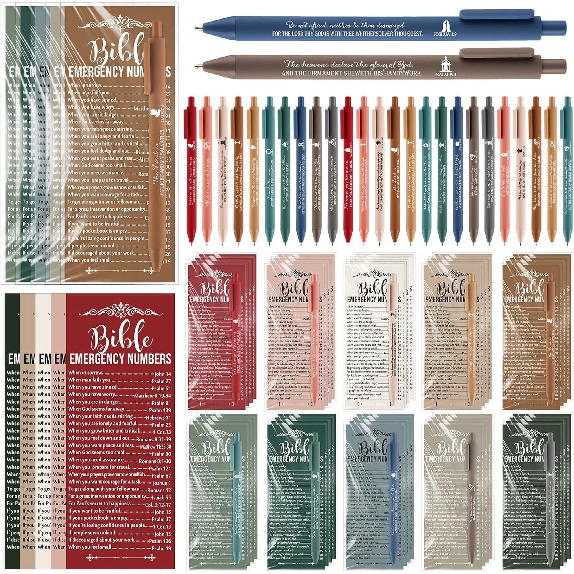 50 Sets Christian Gifts Bulk Religious Pens Verse Numbers Bookmark Scripture Catholic for Women Men Church Welcome Sunday School(Christmas Color English)