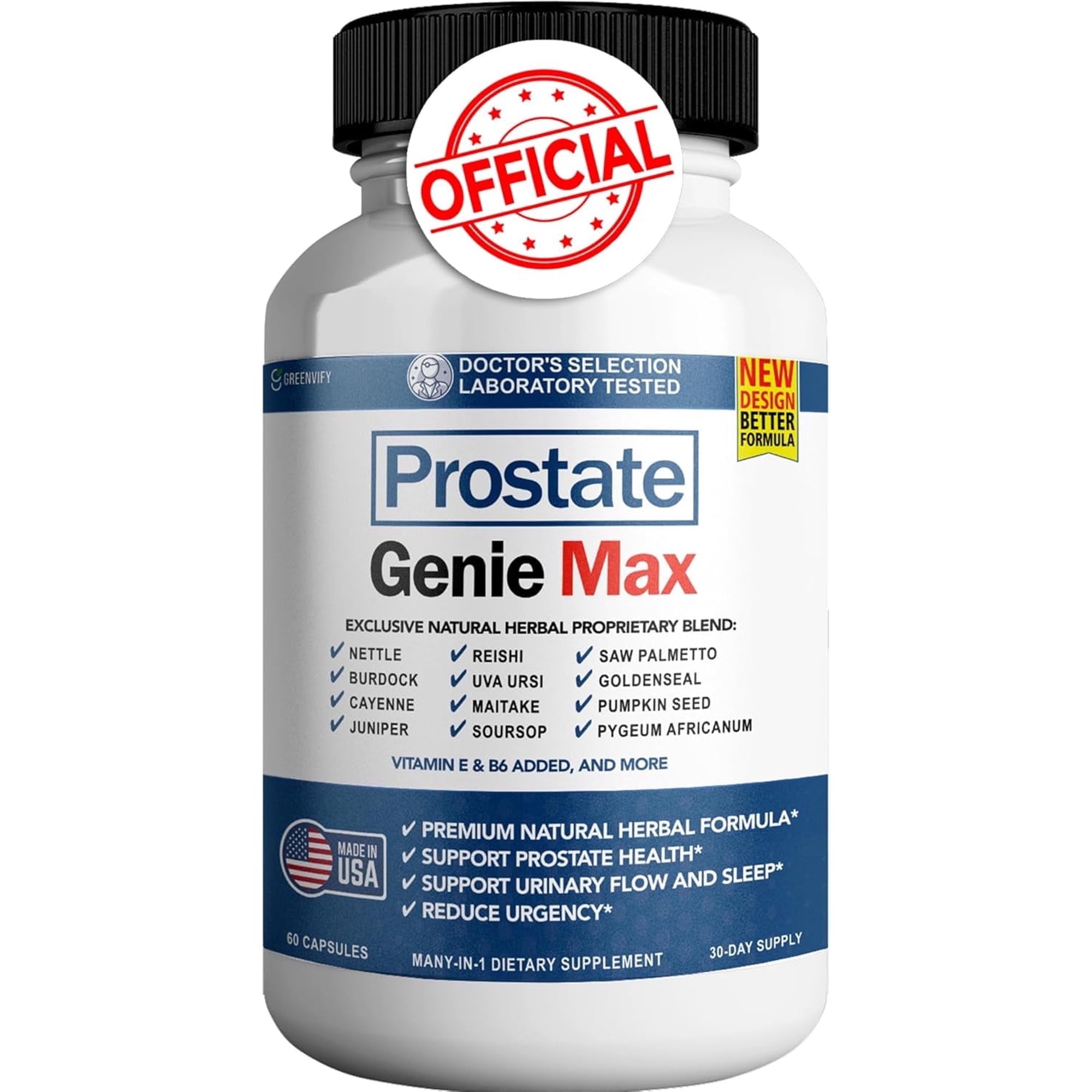 Prostate Genie Max Natural Prostate Support Supplement Supports Urinary Flow Bladder Control & Comfort, 60 Capsules