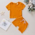 thumbnail image 2 of Elainilye Fashion Toddler Outfits Summer Crepe Gauze T-shirt Short Sleeve Shorts with Pocket Two Piece Set Sizes 0-4Y,Yellow, 2 of 9