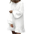 thumbnail image 2 of Aobny Cotton Party Dresses Linen White Shift Plus Mini Long Sleeve Womens Spring Dresses, 2 of 6