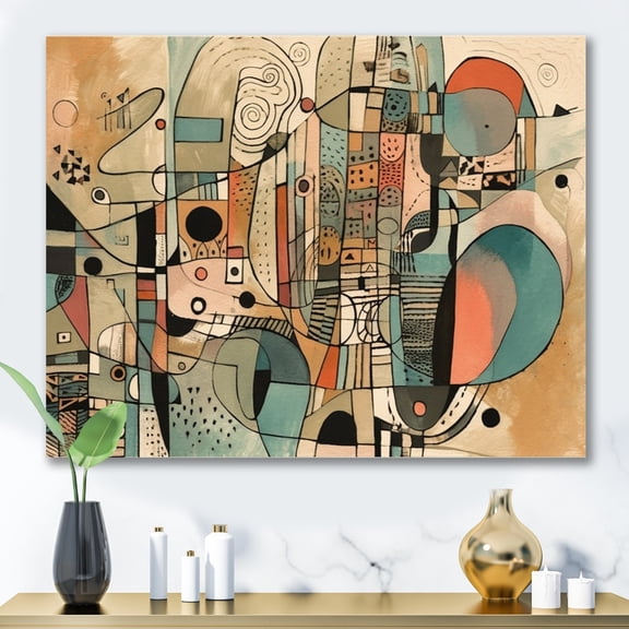 DESIGN ART Designart "Golden Mid Century Boho Drawing" Minimalism Wall Art Prints 20 in. wide x 12 in. high