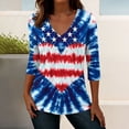thumbnail image 5 of July 4th Outfits Women 3/4 Sleeve V Neck Patriotic T-Shirts Stars Striped Print Festive Casual Tunic Tops (XL, Blue), 5 of 7
