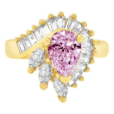 14k Gold Estate Ring - 14k Yellow Gold, Fancy Estate Style Cocktail Ring Created Color Pear CZ Synthetic Jun Birthstones Size 06.0