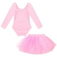 thumbnail image 4 of YONGHS Kids Girls Long Sleeve Ballet Dance Leotard with Tutu Mesh Skirt Performance Dresses Pink 10, 4 of 7