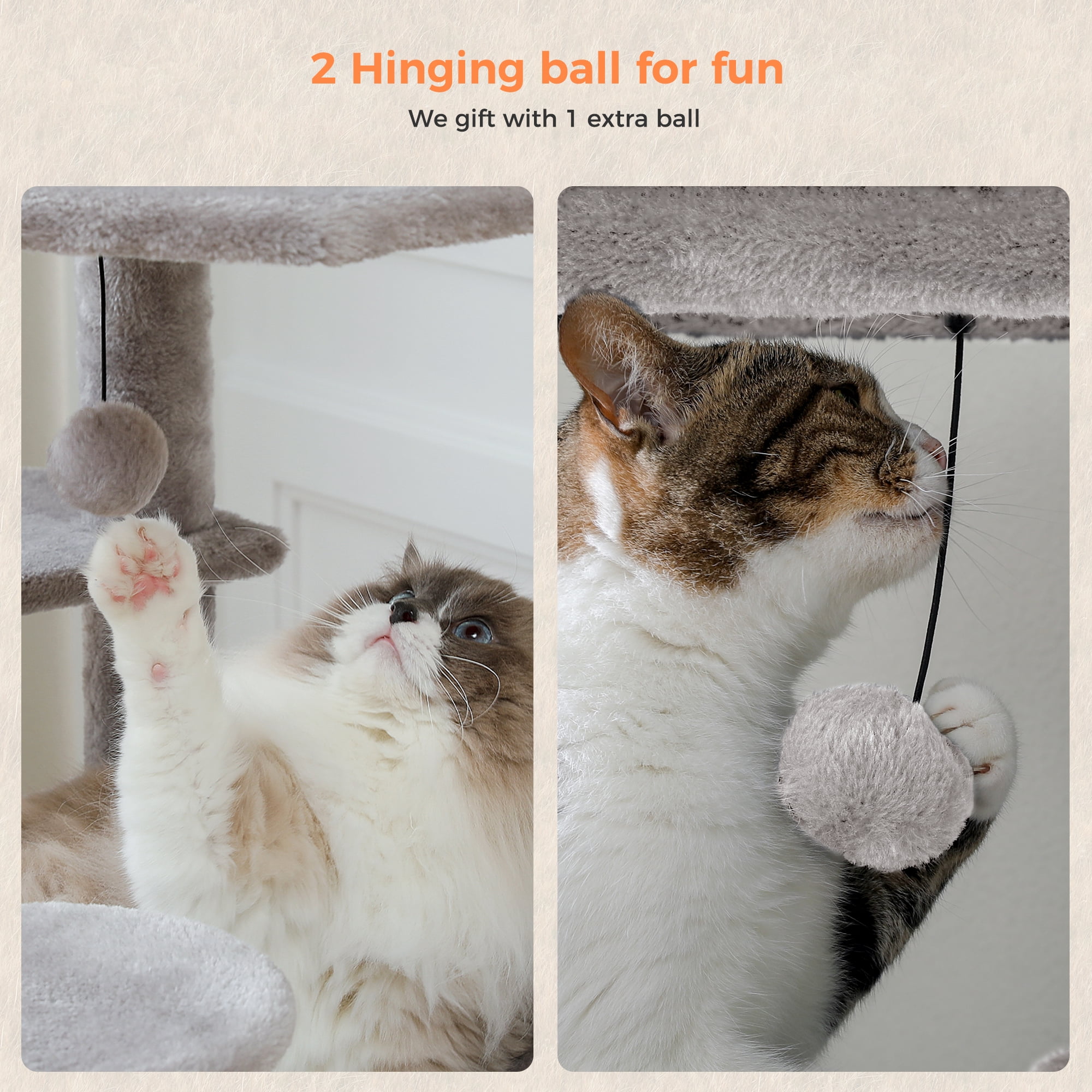 PAWZ Road 46.5" Large Cat Tree Multi-Level Cat Tower with Top Perchs&Big Condo Indoor Gray