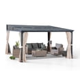 thumbnail image 4 of Sunjoy 12’ x 14’ Wall Mounted Gazebo with Powder Coated Steel Roof, Black Aluminum & Metal Frame Lean to Gazebo with Curtains and Netting, 4 of 11