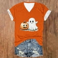 thumbnail image 4 of Jsaierl Halloween Shirts Women Spooky Pumpkin Ghost Graphic Tees Loose Fit V Neck T-shirt Short Sleeve Dressy Casual Blouse Tops Halloween Costumes, 4 of 5
