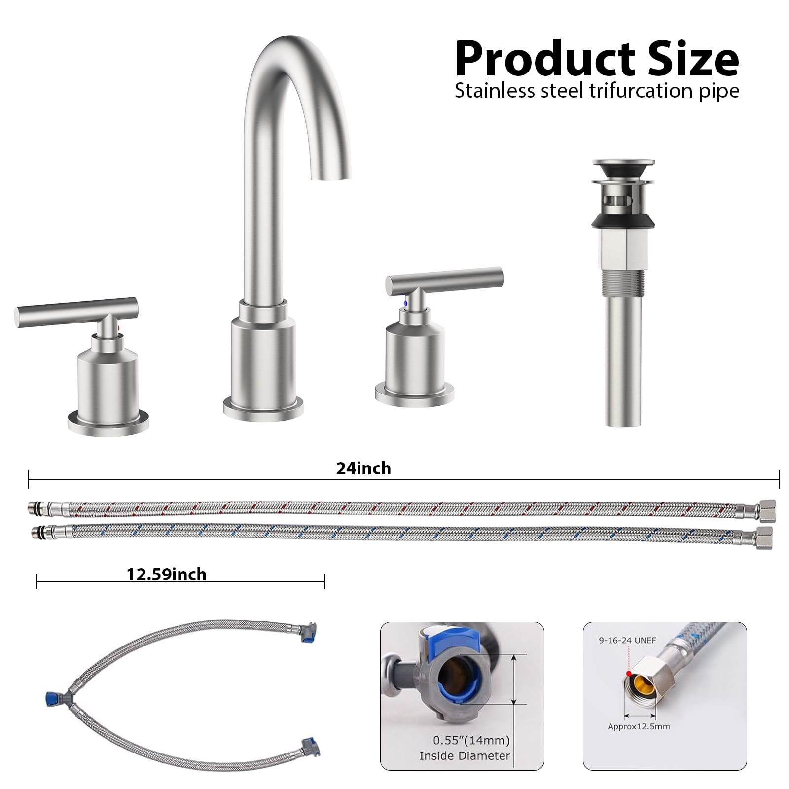 Kselythan 8 inch Bathroom Faucet 3 Hole, 2-Handle Bathroom Sink Faucet,   Widespread Bathroom Centerset Faucet Set with Drain Assembly