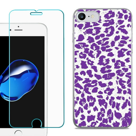 For Apple iPhone 7 / iPhone 8 Case, Slim-Fit TPU Phone Case, with Tempered Glass Screen Protector, by OneToughShield ® - Cheetah Purple