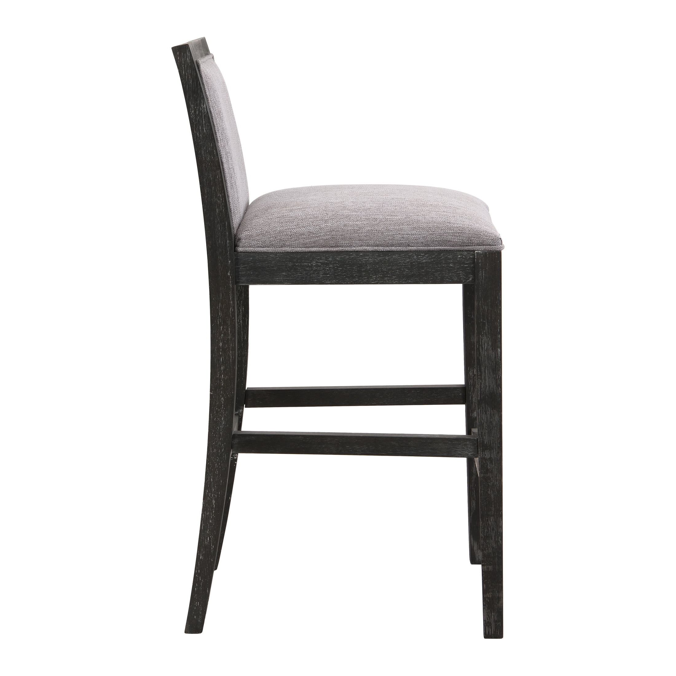 Retro Fabric Upholstered Counter Stools with Distressed Rubberwood Legs, Black+Grey, Set of 2