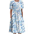 thumbnail image 2 of Dianli Sun Dresses Women Summer Casual Short Sleeve Tunic Shirt Midi Sundresses Daisy Print Plus Size Dress Round Neck Graduation, 2 of 5