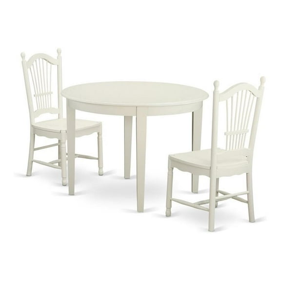 East West Furniture Boston 3-piece Wood Dining Table & Chair Set in Linen White