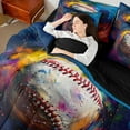 thumbnail image 4 of Castle Fairy Teens Baseball Gamer Bedding Comforter Set 7-Piece,Graffiti Splash Ball Game King Bedding Sets,Gradient Sport Theme Ultra Soft Bed Sheets,Breathable Home Decor,Reversible, 4 of 8