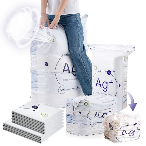 TAILI Vacuum Storage Bags Combo Cube, 6 Pack (2 Jumbo  4 Medium), for Clothes Comforters Blankets Bedding, White