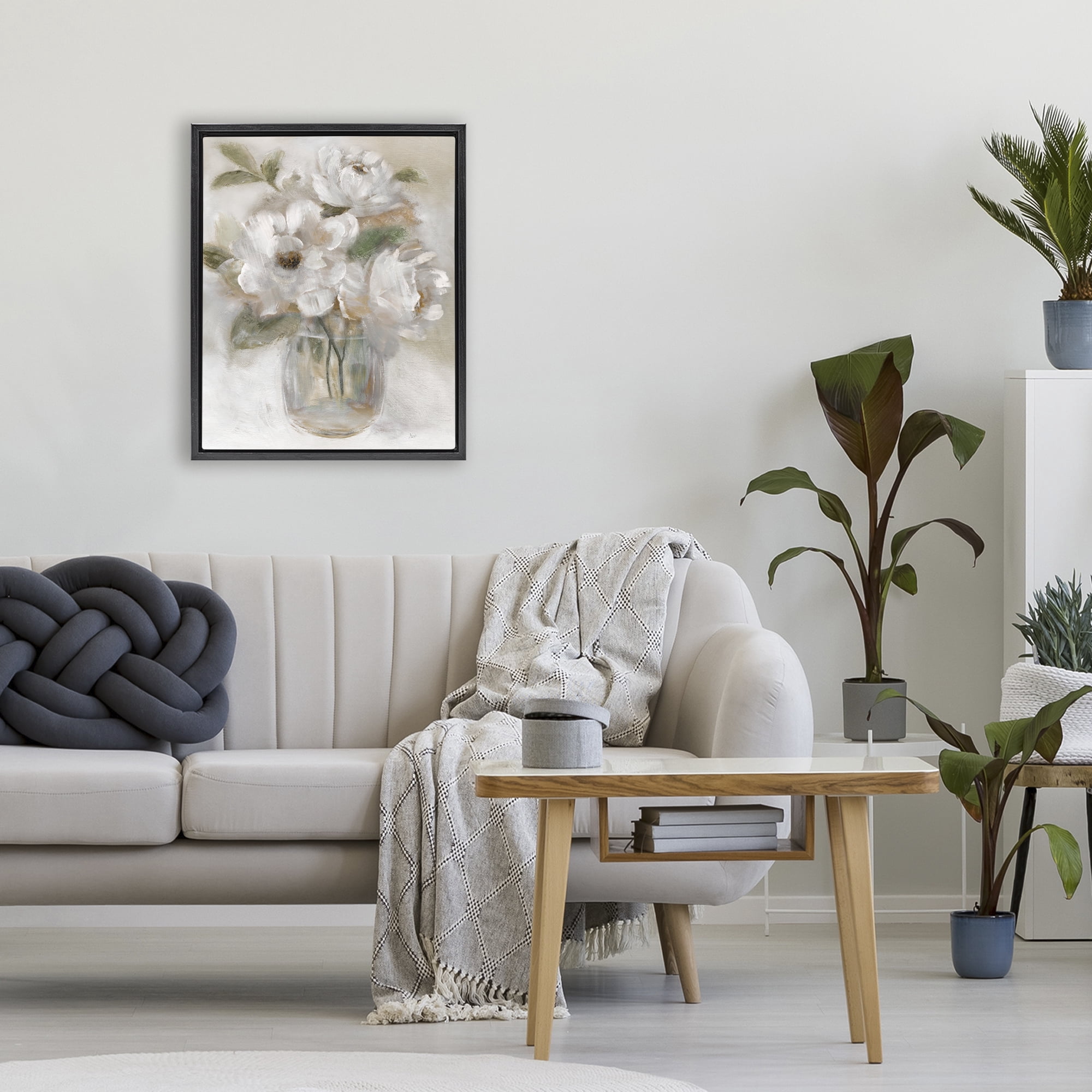 Stupell Industries Brushed Neutrals Bouquet Black Framed Floater Canvas Wall Art, design by Nan