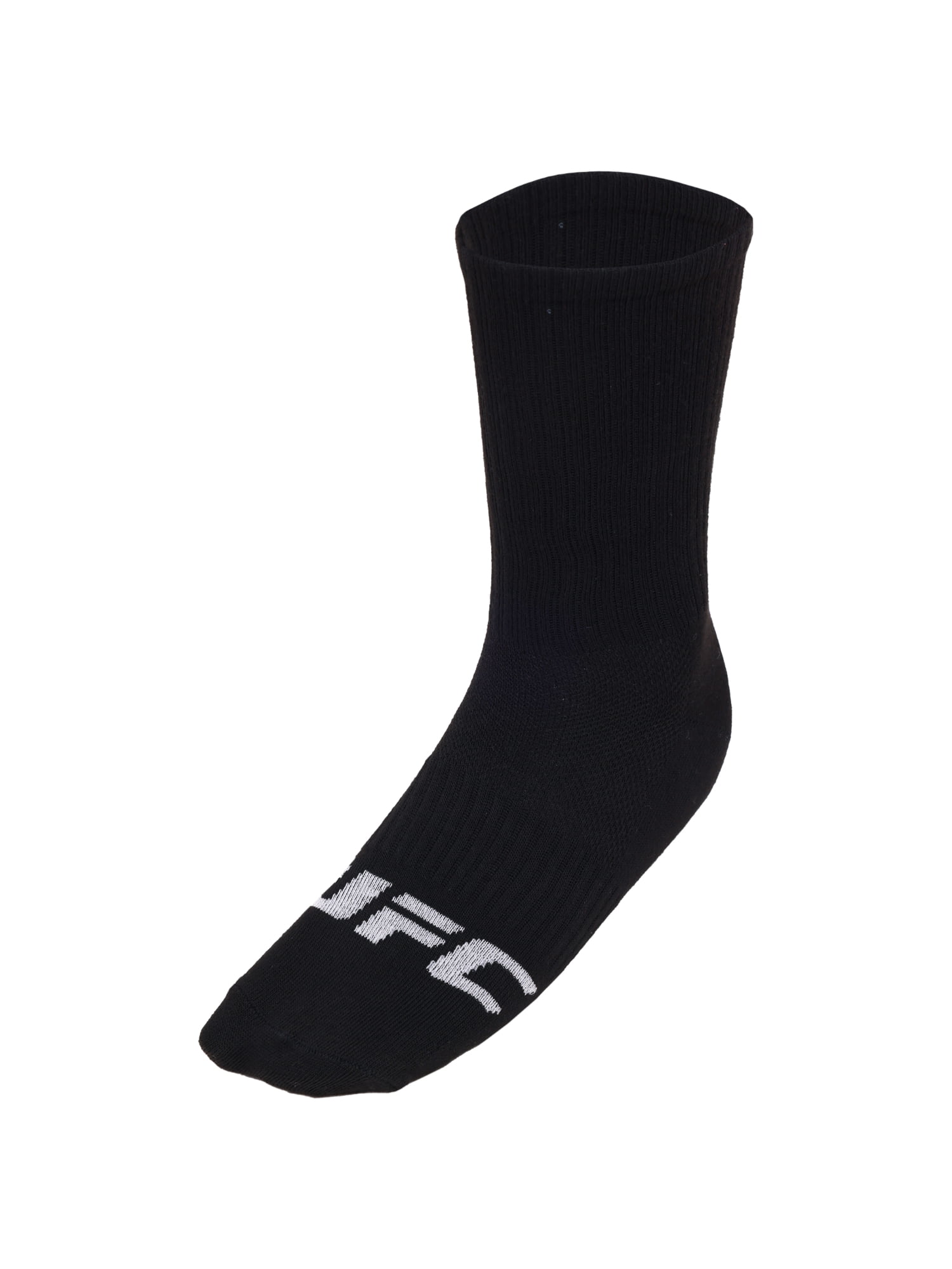 UFC 20 Pair Men's Lightweight Crew Socks with Toe Logo, Blk/Wht/Grey